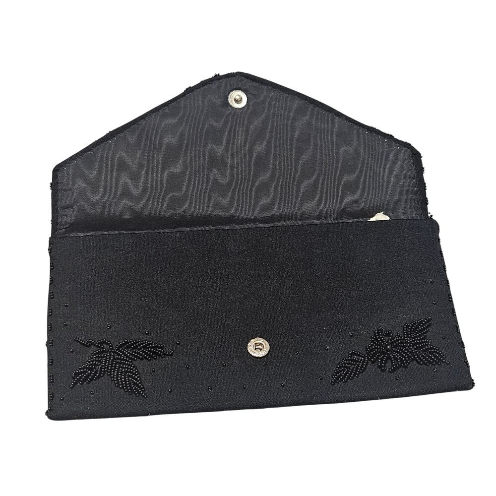 1960s Wallet Black Hand Beaded Stretched Nylon Envelope Hand Bag Clutch Purse